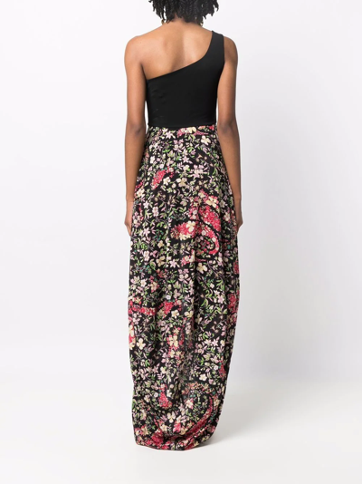 Shop Etro One-shoulder Floral-print Midi Dress In Black