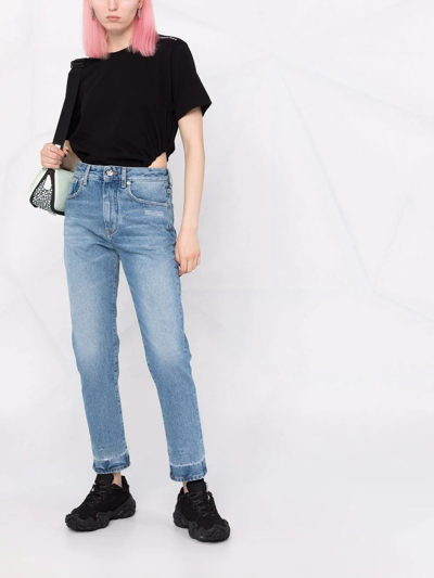 Shop Off-white Logo Cropped Jeans In Blue