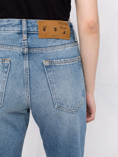 Shop Off-white Logo Cropped Jeans In Blue