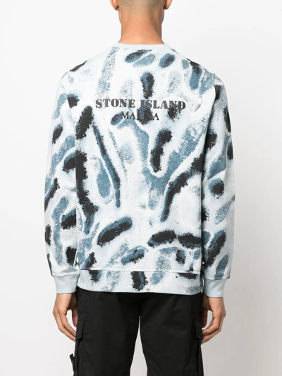 Shop Stone Island Abstract-print Cotton Sweatshirt In Blue