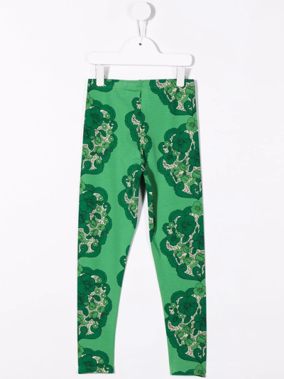 Mini Rodini Floral-print Organic Cotton Leggings In Green