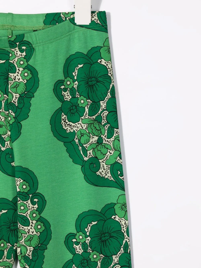 Mini Rodini Floral-print Organic Cotton Leggings In Green