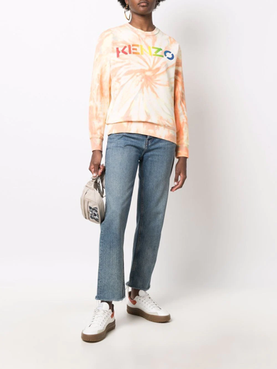 Kenzo Logo Classic Tie Dye Sweatshirt In Orange