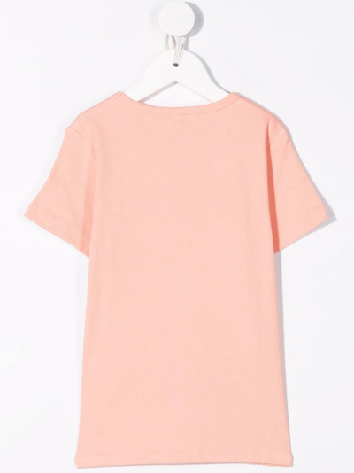 Shop Mini Rodini Rib-knit Organic Cotton T-shirt In Pink