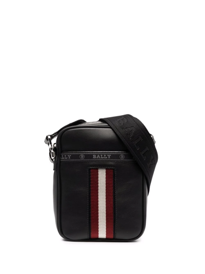 Shop Bally Striped Leather Helot Messenger Bag In Black