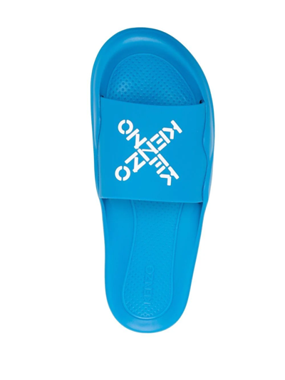 Shop Kenzo Logo-print Slides In Blue