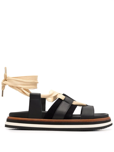 Shop Hogan Tie-strap Sandals In Black