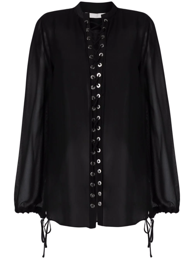 Shop Dion Lee Sheer Eyelet-embellished Blouse In Black