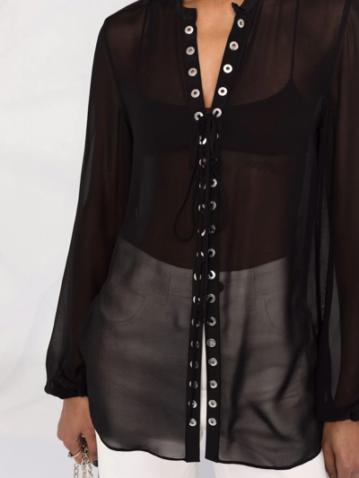 Shop Dion Lee Sheer Eyelet-embellished Blouse In Black