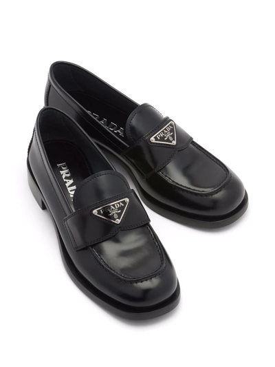 Shop Prada Triangle Logo Loafers In Black