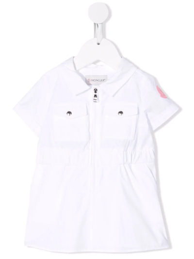 Shop Moncler Logo-patch Zip-up Shirt Dress In White