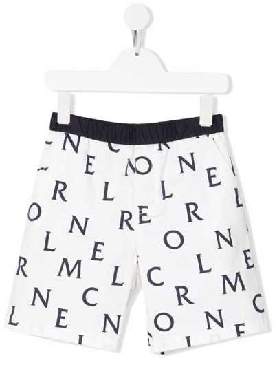 Moncler Kids White Shorts With Deconstructed Navy Blue Logo In White