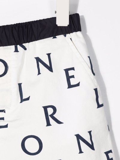 Moncler Kids White Shorts With Deconstructed Navy Blue Logo In White
