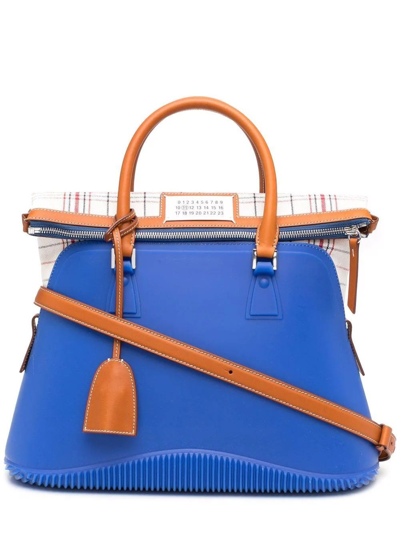 Shop Maison Margiela Contrast Panel Blue Tote Bag