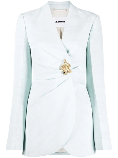 Shop Jil Sander Light Blue Tailored Blazer With Pin