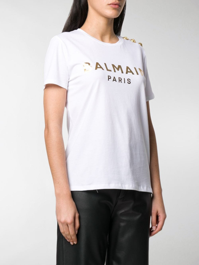 Shop Balmain Logo T-shirt Clothing In White