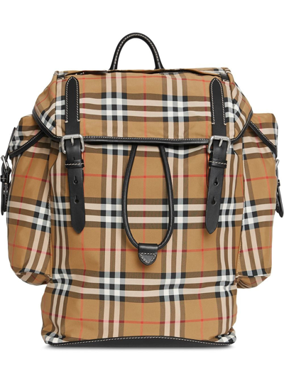 Shop Burberry Ranger Check  Backpack Bags In Yellow &amp; Orange