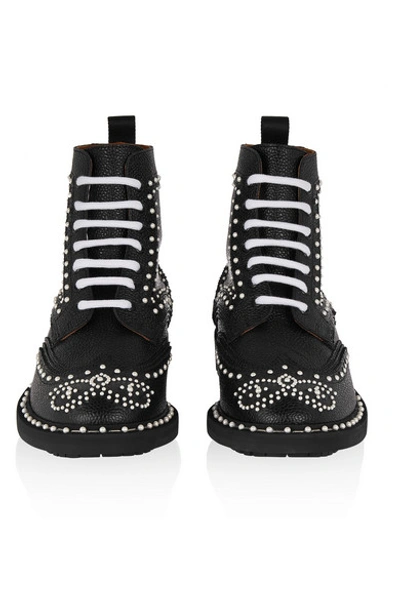 Shop Givenchy Ankle Boots In Faux Pearl-embellished Black Textured-leather