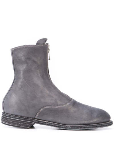 Shop Guidi Boots With Front Zip Shoes In Grey