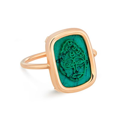 Shop Ginette Ny Bliss Turquoise Buddha Ring In Pink Gold