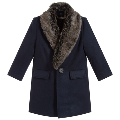 Shop Romano Boys Blue Faux Fur Trim Coat