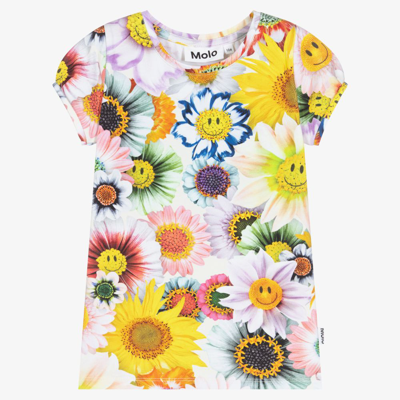 Shop Molo Girls Yellow Cotton T-shirt