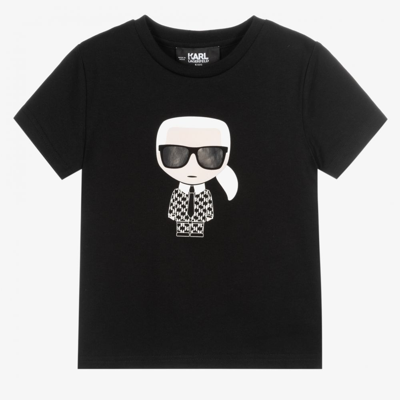 Shop Karl Lagerfeld Boys Black Cotton Logo T-shirt