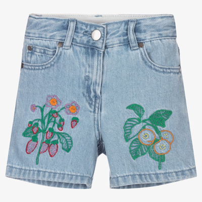 Shop Stella Mccartney Kids Girls Blue Floral Denim Shorts