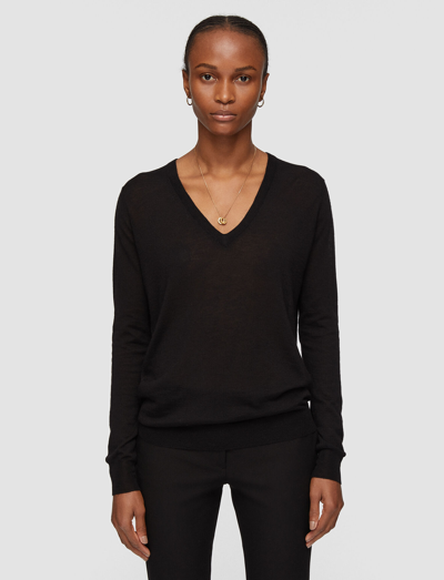 Joseph Womens Ivory Cashair V-neck Cashmere Jumper L In Black