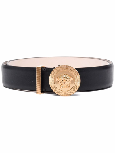 Shop Versace Biggie Medusa Belt In Nero