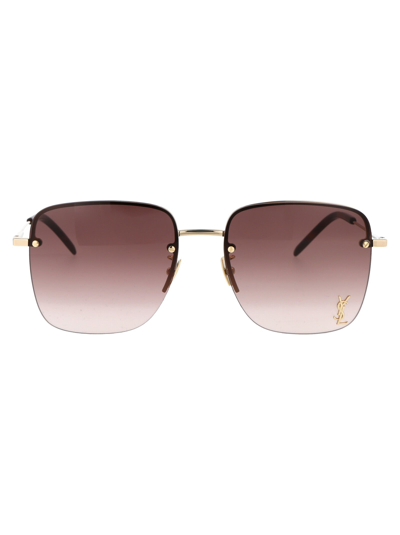 Shop Saint Laurent Sunglasses In 008 Gold Gold Brown