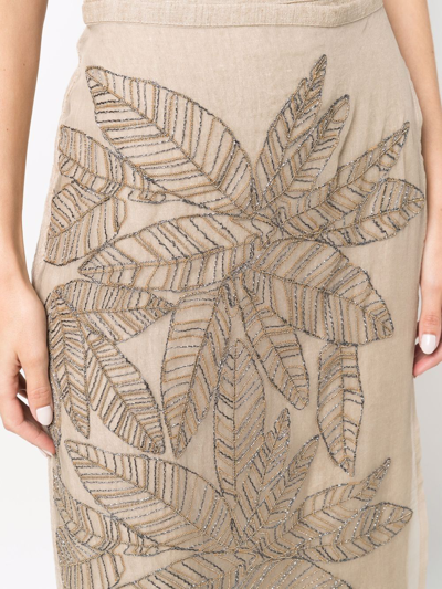 Shop Brunello Cucinelli Bead-embroidered Midi Skirt In Neutrals