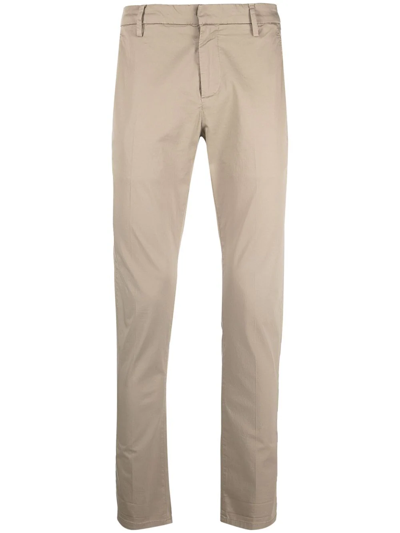Shop Dondup Mid-rise Cotton Chino Trousers In Neutrals