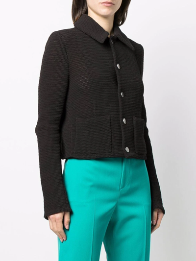 Shop Bottega Veneta Knitted Collared Jacket In Brown