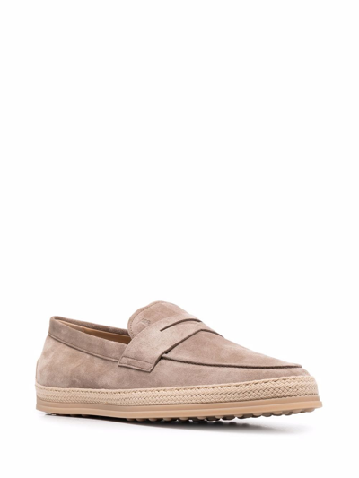 Tod's Woven-trim Penny Loafers In Neutrals