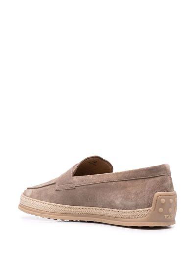 Tod's Woven-trim Penny Loafers In Neutrals