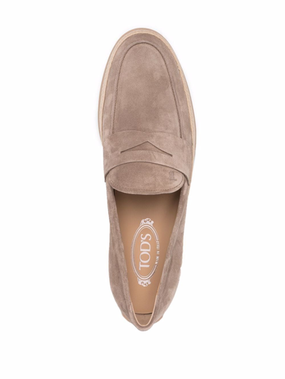 Tod's Woven-trim Penny Loafers In Neutrals