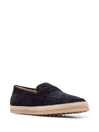 Shop Tod's Woven-trim Penny Loafers In Blue