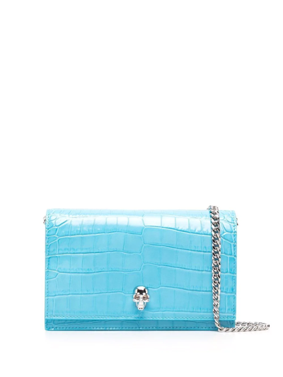 Shop Alexander Mcqueen Crocodile-effect Leather Satchel Bag In Blue