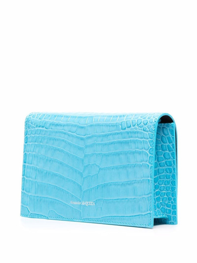 Shop Alexander Mcqueen Crocodile-effect Leather Satchel Bag In Blue
