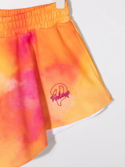 Shop Pinko Teen Embroidered-logo Flared Shorts In Orange