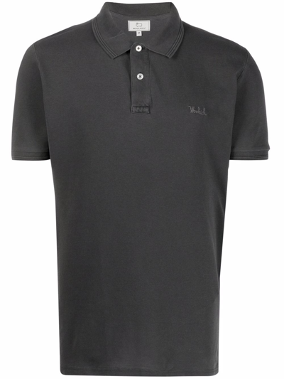 Shop Woolrich Embroidered-logo Cotton Polo Shirt In Black