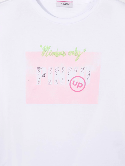 Shop Pinko Teen Rhinestone-logo T-shirt In White