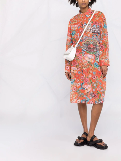 Shop Junya Watanabe Floral-print Shirt Dress In Orange