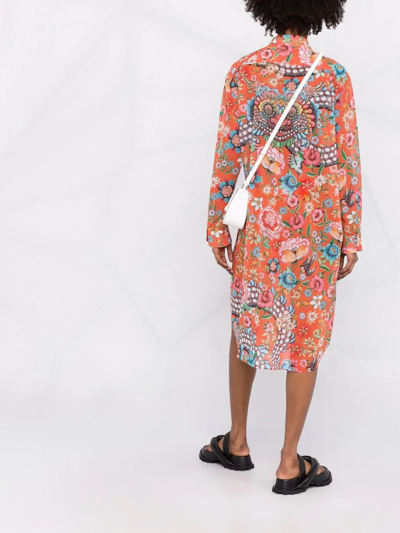 Shop Junya Watanabe Floral-print Shirt Dress In Orange