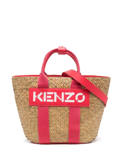 Shop Kenzo Logo-patch Raffia Tote Bag In Pink