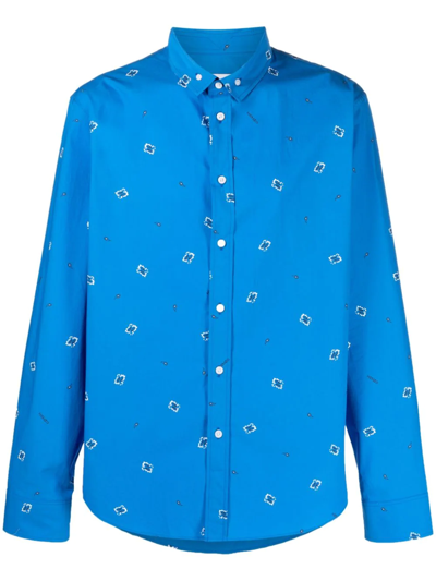 Shop Kenzo Graphic-print Cotton Shirt In Blue