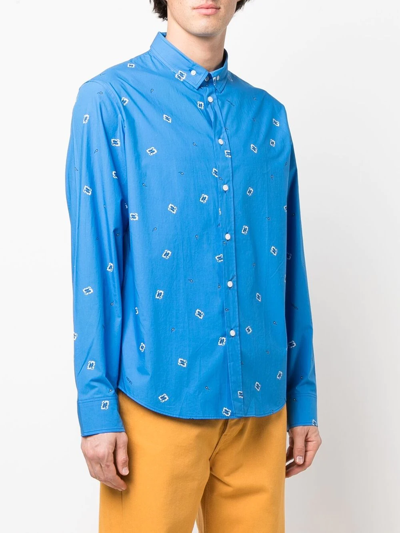 Shop Kenzo Graphic-print Cotton Shirt In Blue