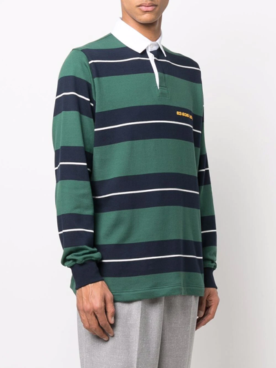 Shop Vtmnts Striped Long-sleeve Polo In Green