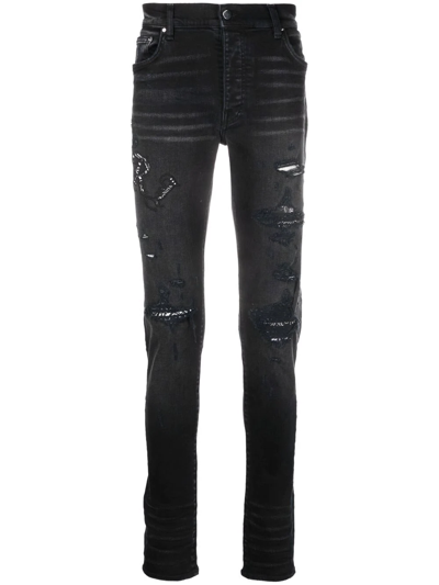 Shop Amiri Embroidered-logo Skinny Jeans In Black